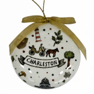 Ornament with Charleston illustrations and gold bow.