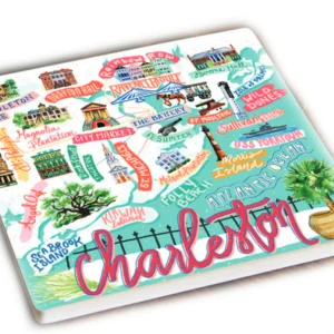 Charleston illustrated map with landmarks and attractions.