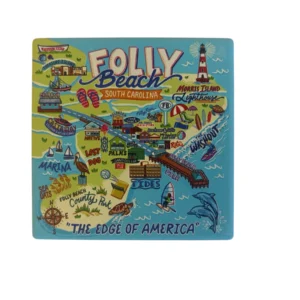 Folly Beach map illustration, South Carolina attractions.