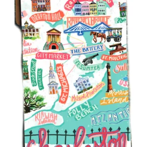 Charleston-themed decorative kitchen towel design.