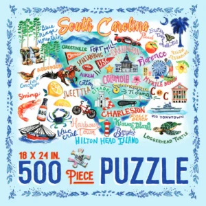 South Carolina illustrated map puzzle design.