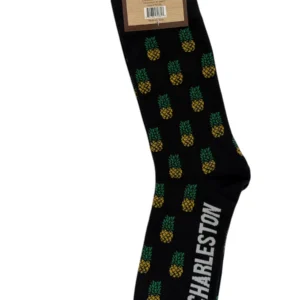 Black sock with pineapples and "Charleston".
