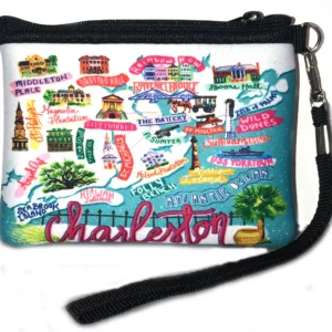 Charleston-themed pouch with colorful illustrations.