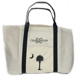 Canvas tote bag with Charleston logo.